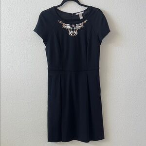Banana Republic Black Mini Dress with Embellished Neckline EUC